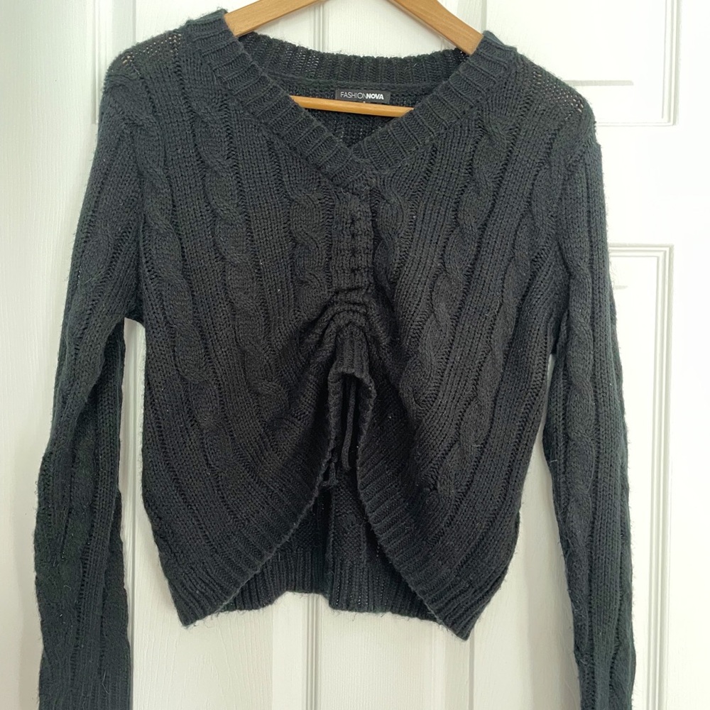 Fashion Nova Cropped Tie-Up Sweater
